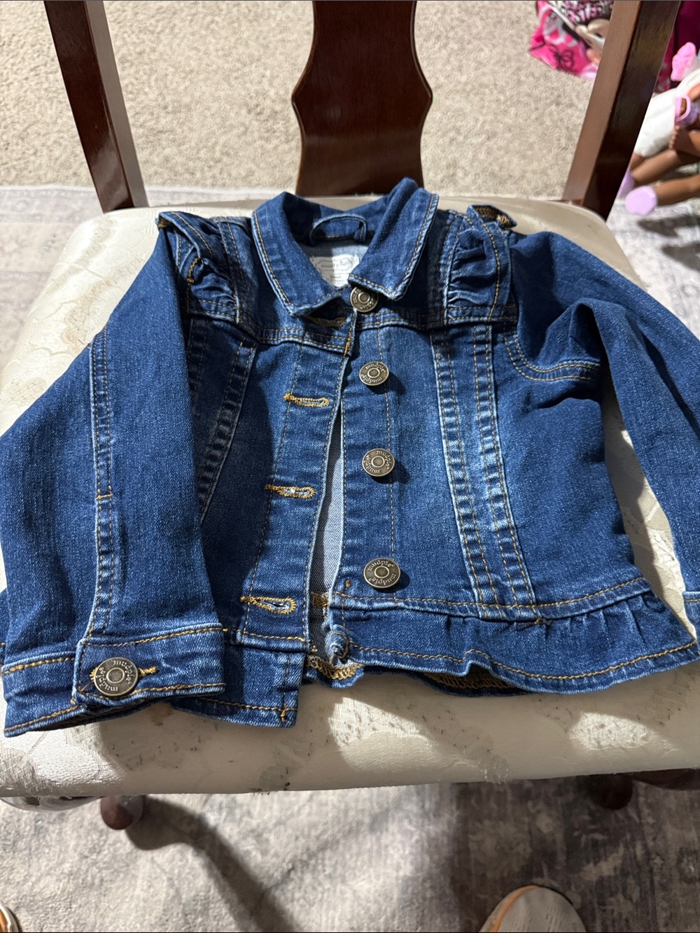 Mud Pie Girls Dark Blue Denim Jacket with Ruffle Hem